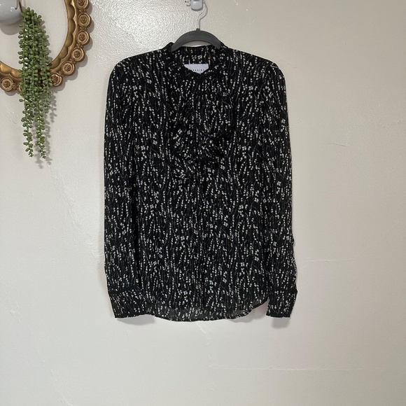 The Shirt by Rochelle Behrens Black Floral with Ruffle Detail, Semi-Sheer, Large - Picture 5 of 7